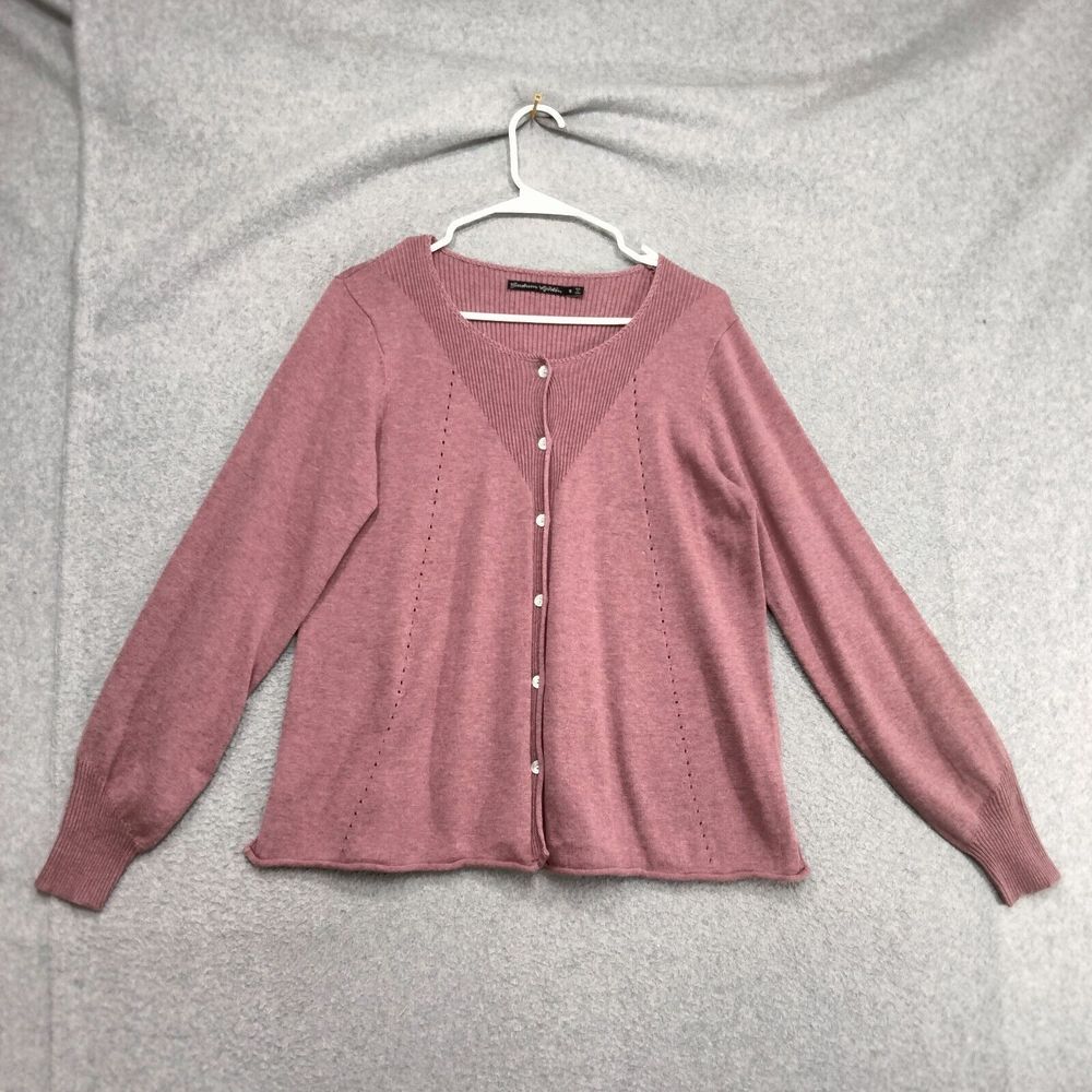 Gudrun Sjoden Cardigan Sweater Womens Size S Rose Pink Long Sleeve Tight Knit